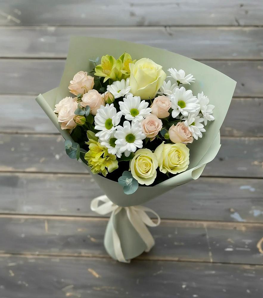 Букет цветов из: Альстромерии, Розы и Хризантемы в Малой Джалге