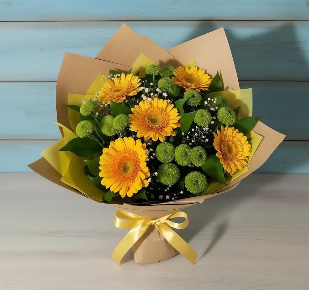 Букет цветов из: Герберы и Хризантемы в Малой Джалге