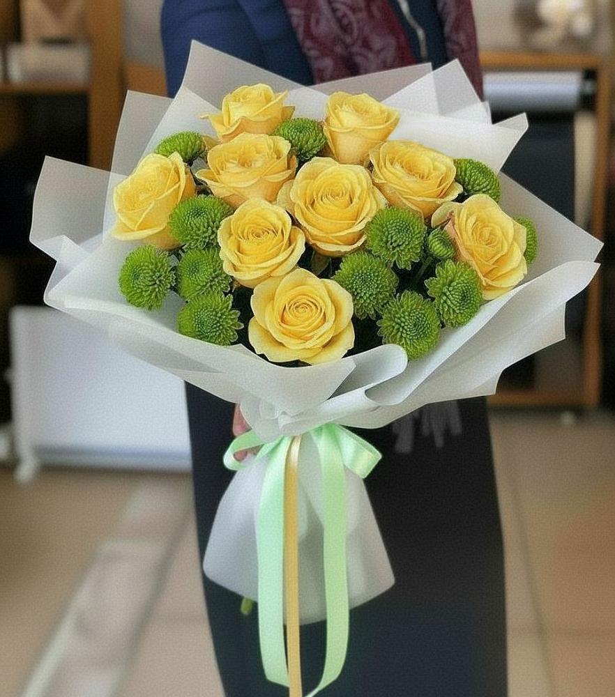 Букет цветов из: Хризантемы и Розы в Малой Джалге