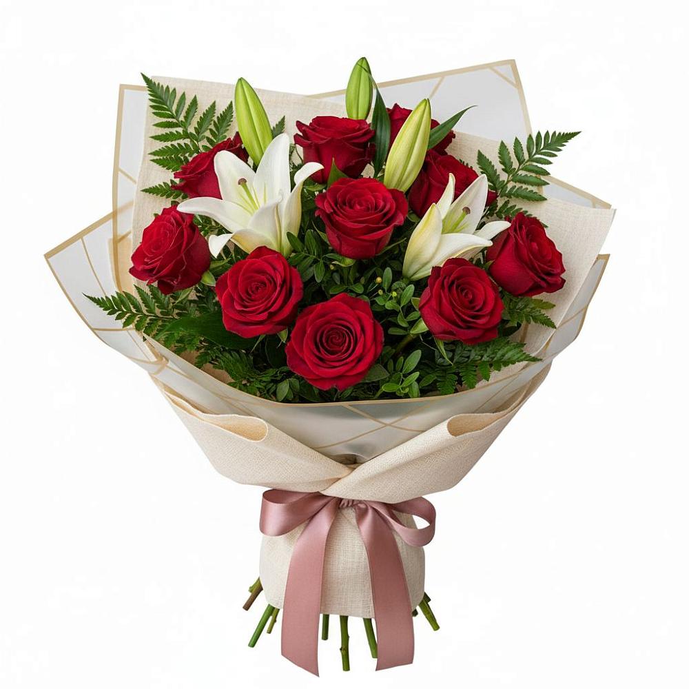 Букет цветов из: Лилии и Розы в Малой Джалге