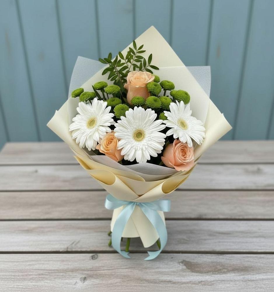 Букет цветов из: Герберы, Розы и Хризантемы в Малой Джалге