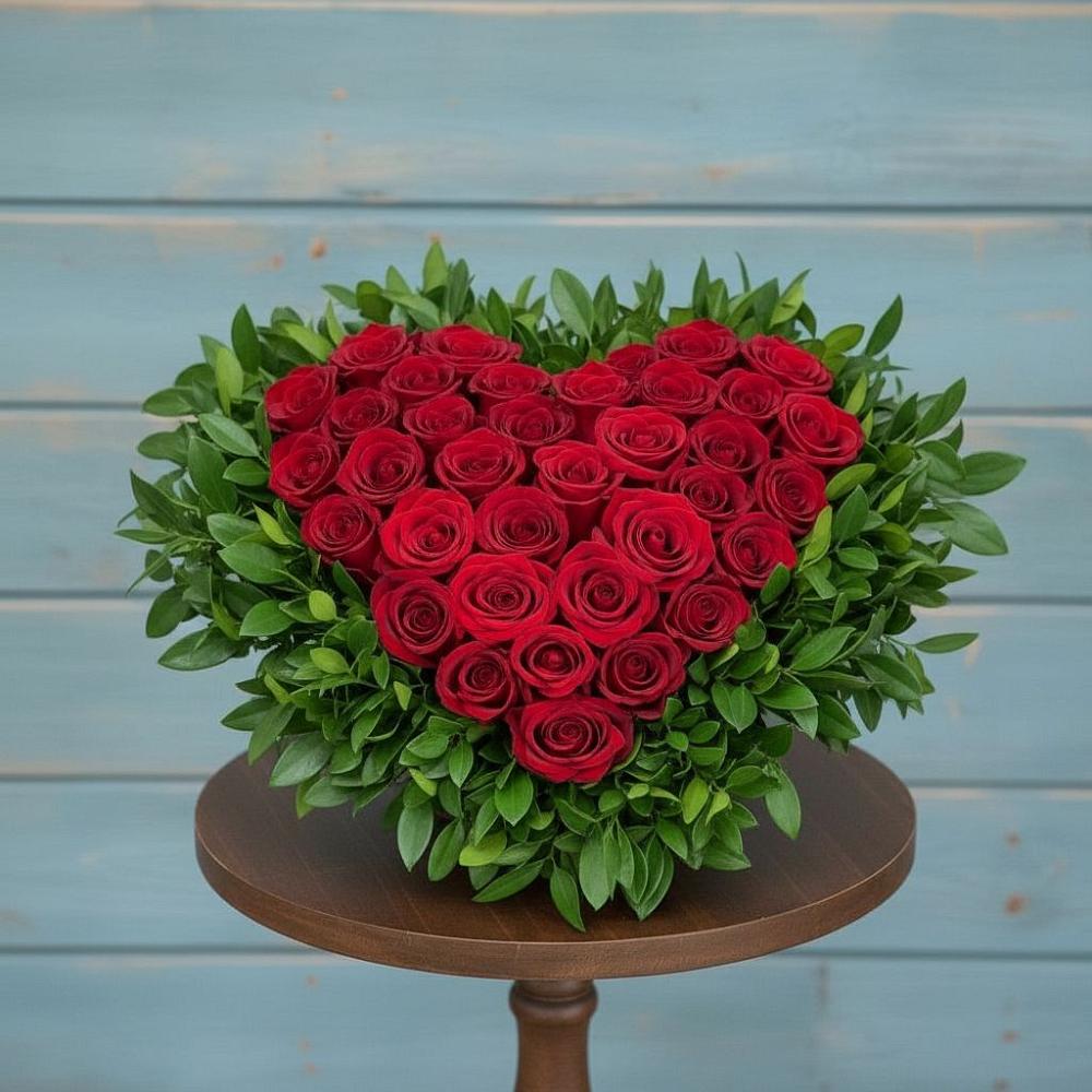 Цветочная композиция из Розы в виде сердца в Малой Джалге