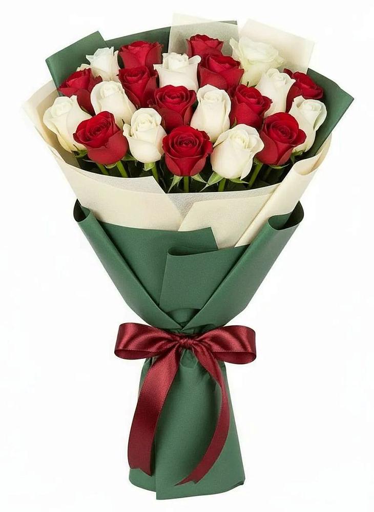 Букет Микс из красных и белых роз в Малой Джалге