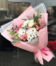 Букет цветов из:  Розы, Лизиантусы и Хризантемы в Малой Джалге