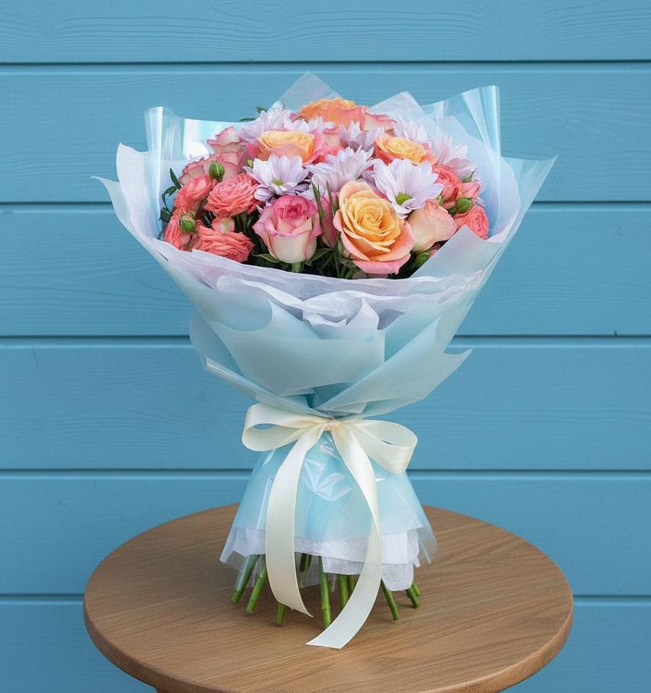 Букет цветов из: Хризантемы и Розы в Малой Джалге